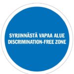 Sininen ympyrä tekstillä syrjinnästä vapaa alue
