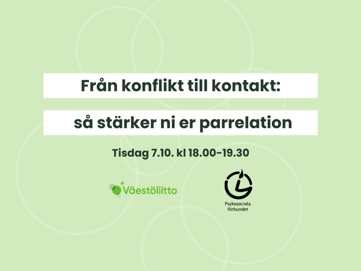 Från konflikt till kontakt: så stärker ni er parrelation. Tisdag 7. oktober klockan 18.00-19.30